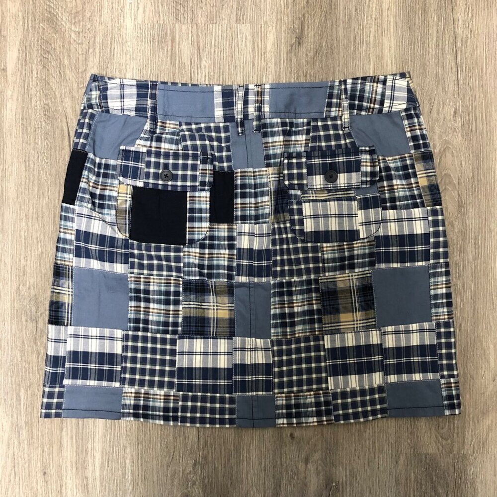 Loft Madras Plaid Skirt Women’s Size 12 Blue White Preppy Patchwork 100% Cotton - Picture 5 of 10
